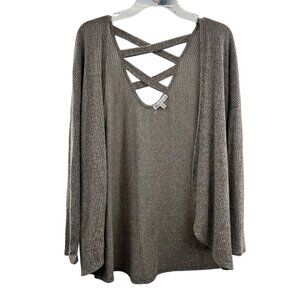 Moa Moa Women's Ribbed Crisscross Back Cardigan Gray Size Medium